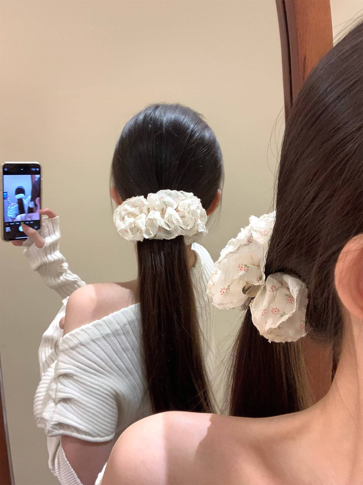 田園風春日溫柔粉藍碎花香蕉夾