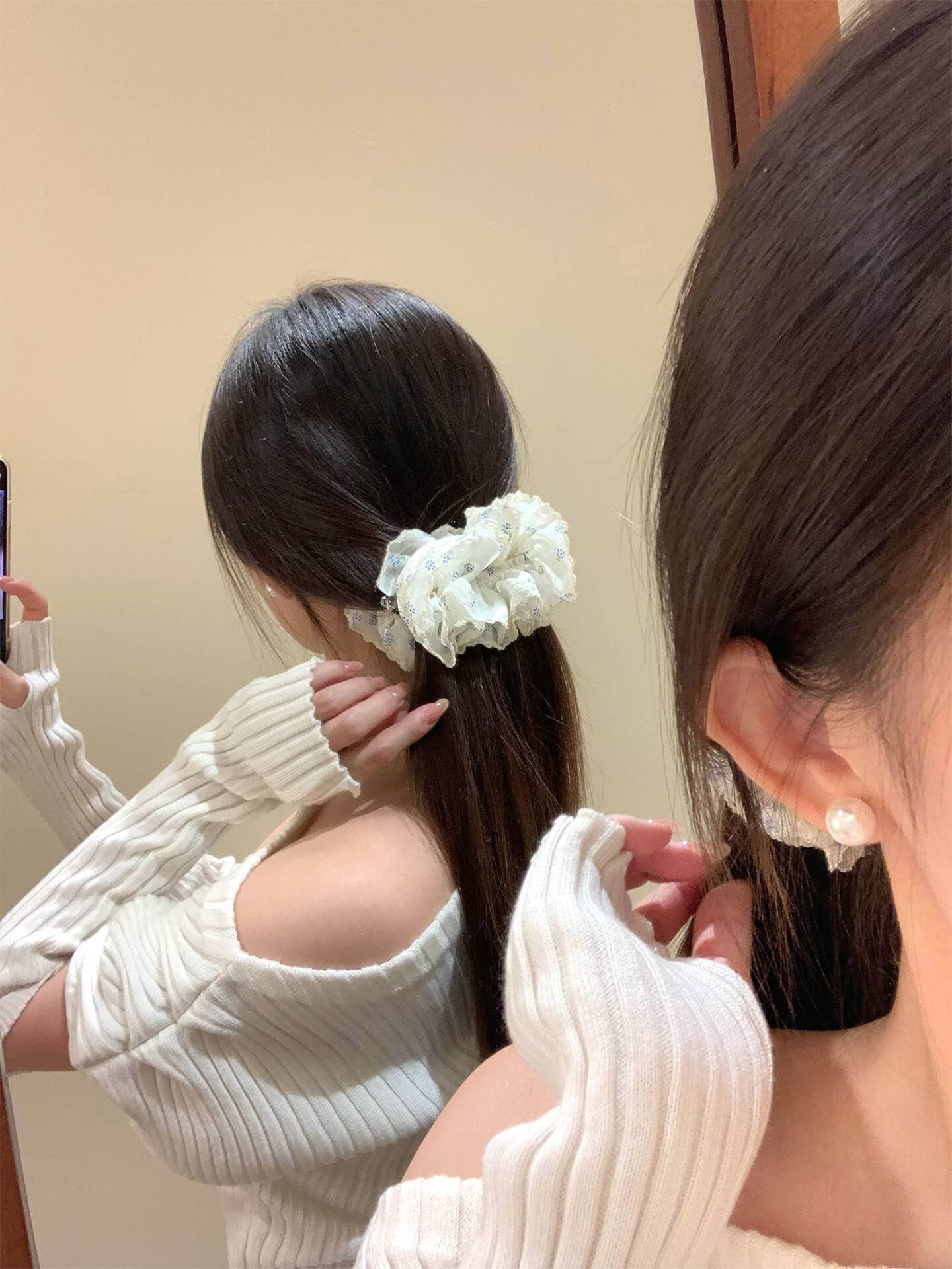 田園風春日溫柔粉藍碎花香蕉夾