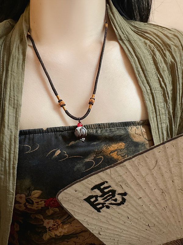 新中式菩提吊墜項鏈複古黑色編織繩鎖骨鏈：圖片 3