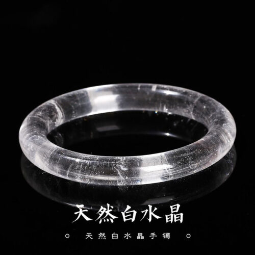 天然白水晶手镯寬版圓條雪花晶體手鐲