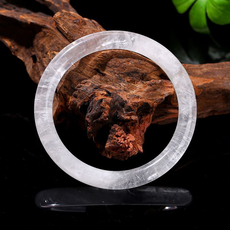 天然白水晶手镯寬版圓條雪花晶體手鐲：圖片 3