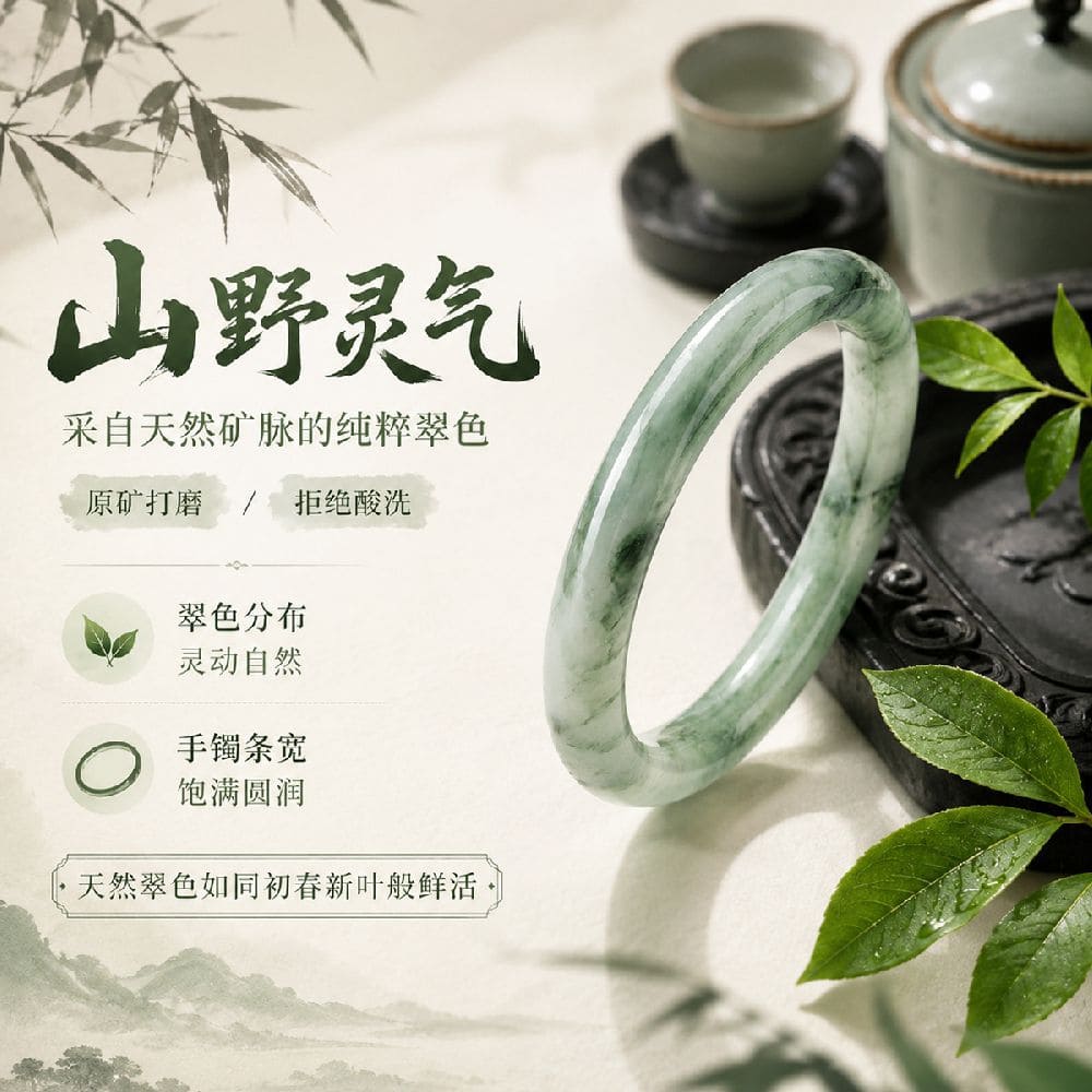 天山翠圓條手镯冰透翠色玉镯：圖片 2