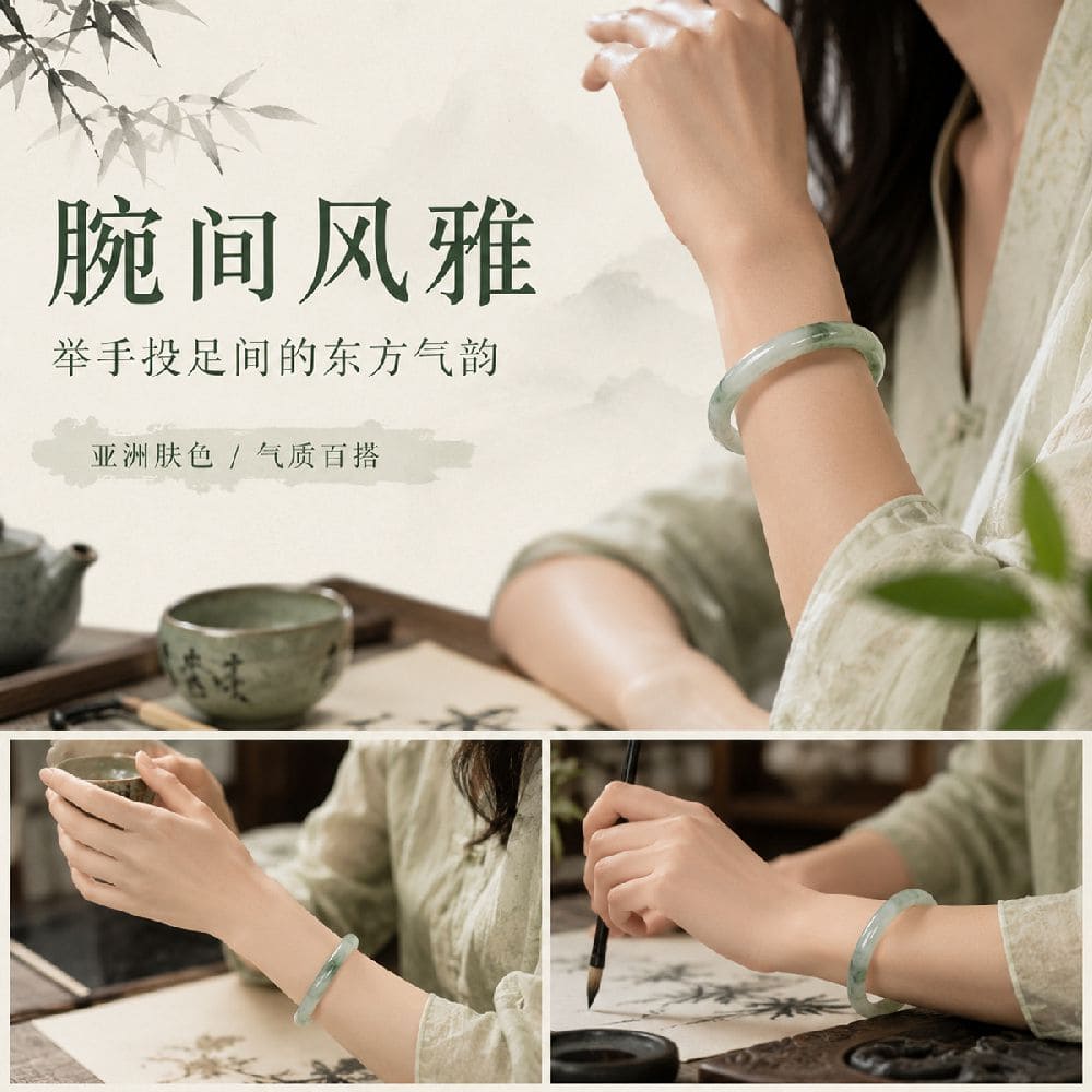 天山翠圓條手镯冰透翠色玉镯：圖片 4