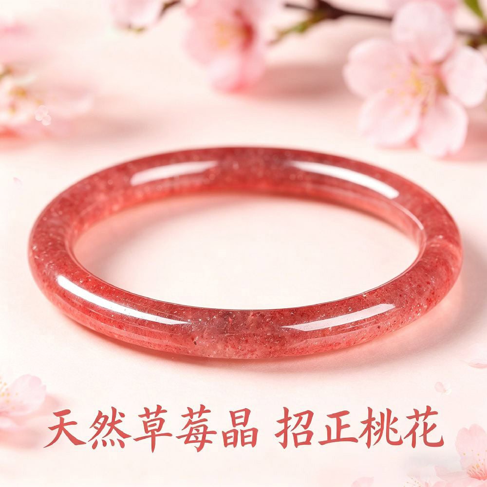 天然冰透草莓晶手镯