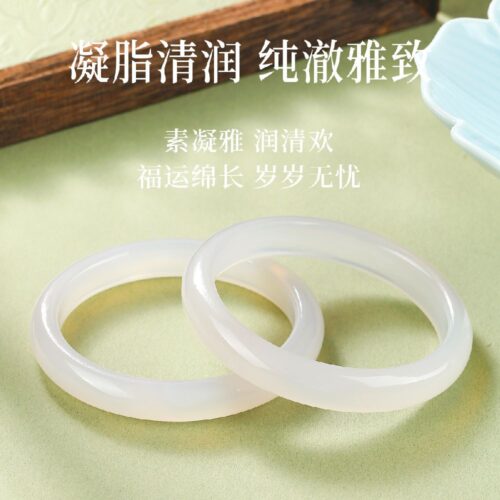 天然荔枝凍白瑪瑙手镯白月光镯