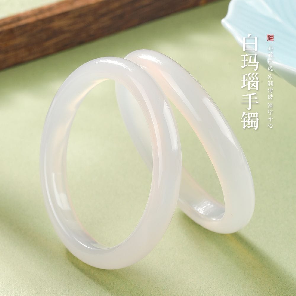 天然荔枝凍白瑪瑙手镯白月光镯：圖片 2