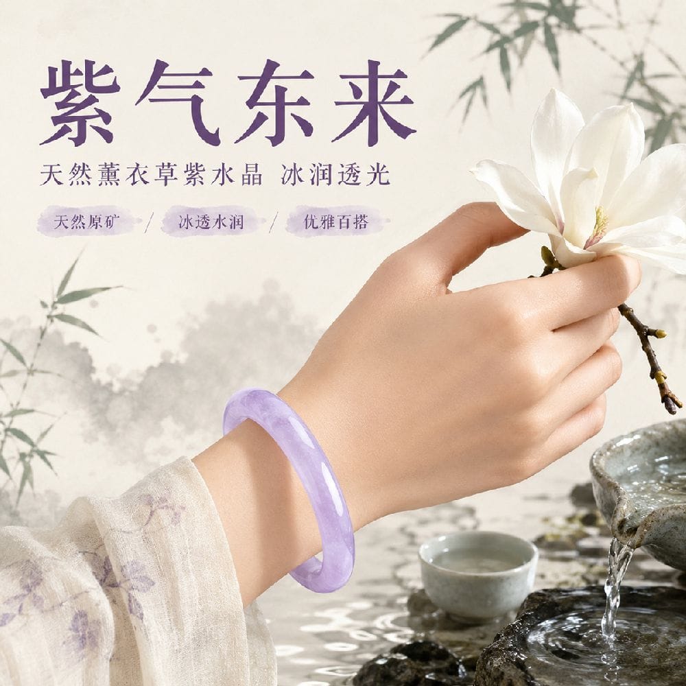 薰衣草紫水晶手镯通透冰潤紫水晶手環