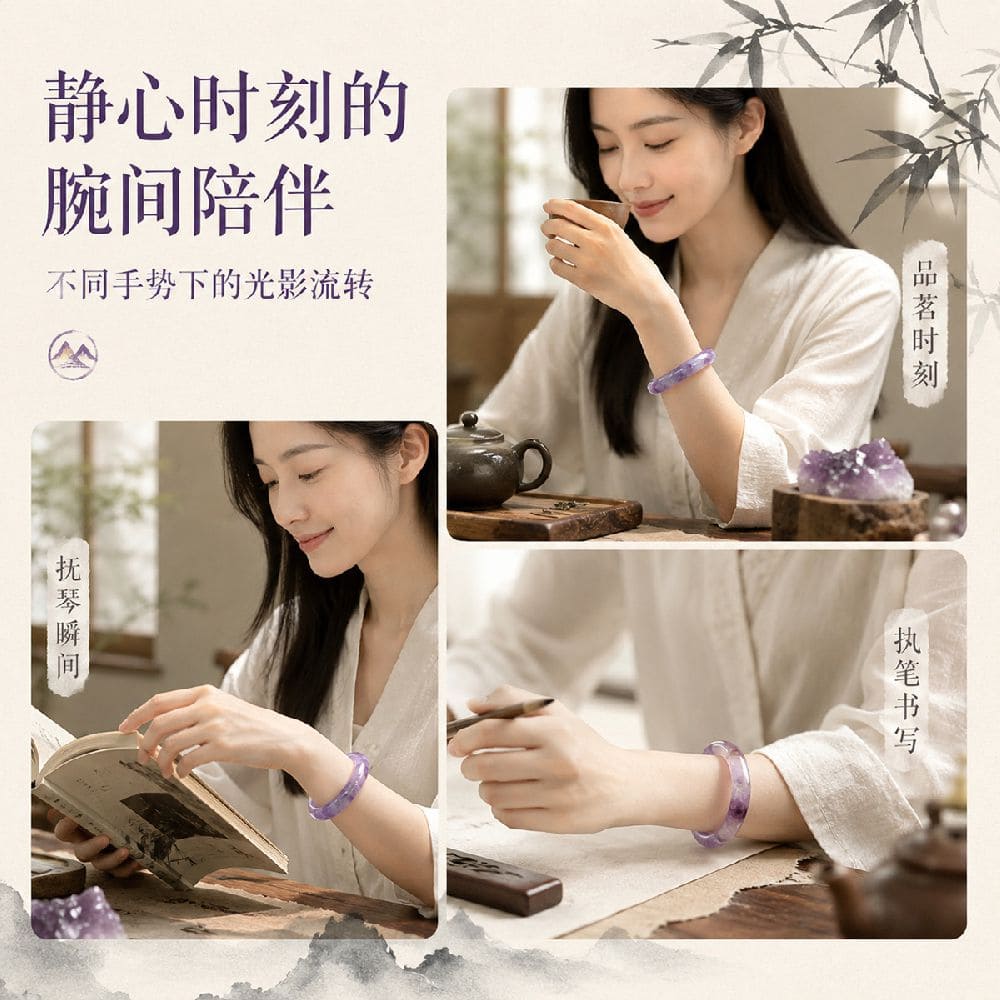 紫氣東來冰種國風天然紫水晶寬镯