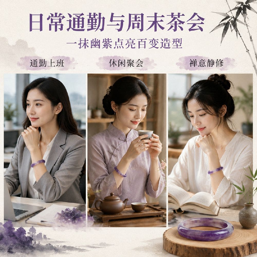 紫氣東來冰種國風天然紫水晶寬镯