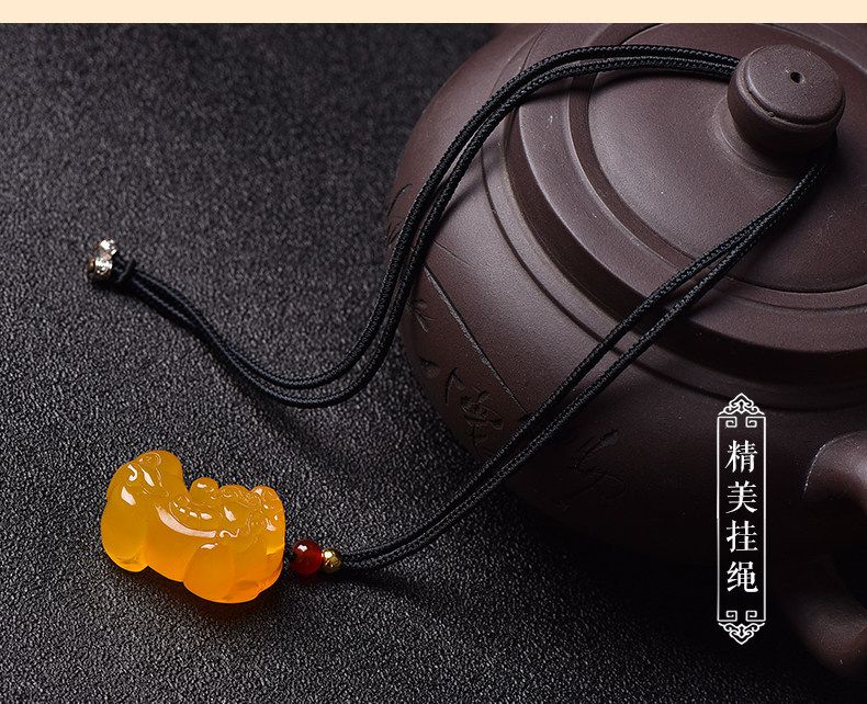 黃玉髓霸王貔貅吊墜男女瑪瑙項鏈