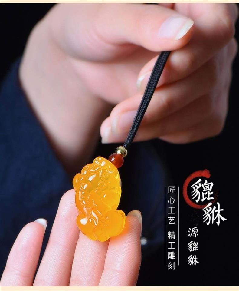 黃玉髓霸王貔貅吊墜男女瑪瑙項鏈