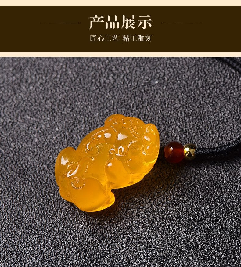 黃玉髓霸王貔貅吊墜男女瑪瑙項鏈