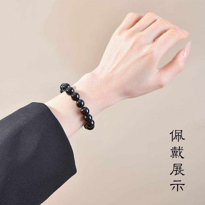 天然黑曜石手串男女款黑曜石手鏈：圖片 3