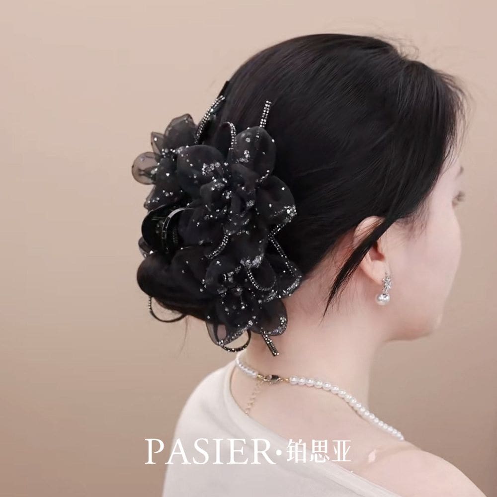 星鑽花影紫色花朵抓夾時尚盤髮鲨魚夾
