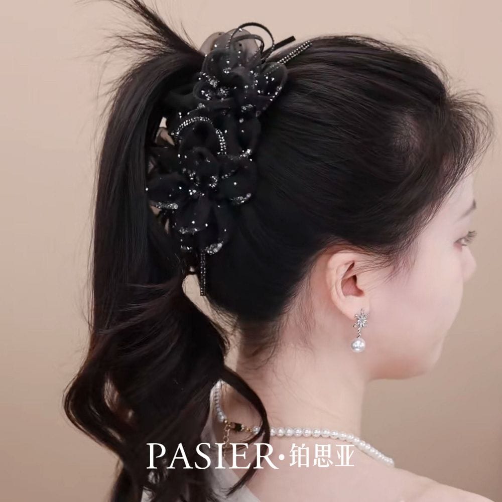 星鑽花影紫色花朵抓夾時尚盤髮鲨魚夾