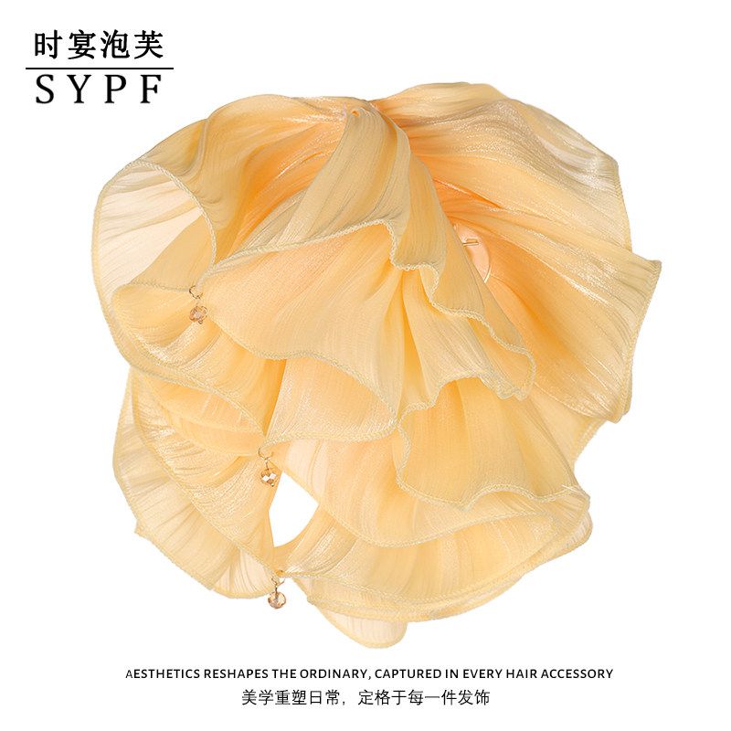 泡芙菠蘿裙百褶雪紡大蝴蝶結馬尾夾