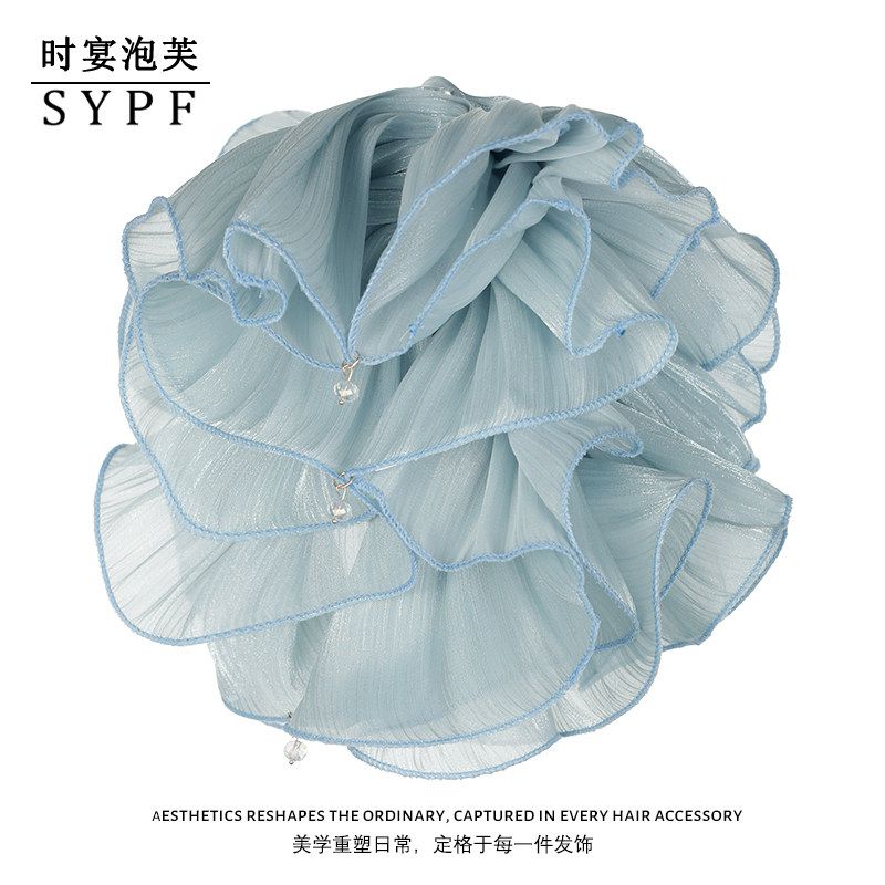 泡芙菠蘿裙百褶雪紡大蝴蝶結馬尾夾：圖片 2