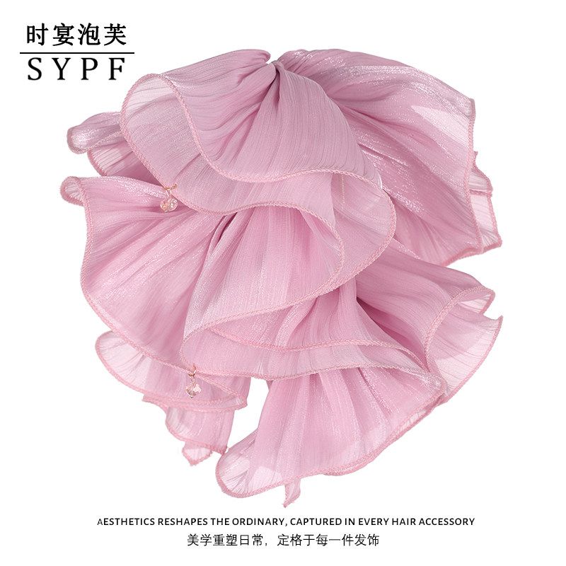 泡芙菠蘿裙百褶雪紡大蝴蝶結馬尾夾：圖片 3