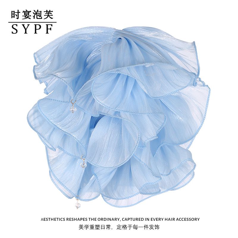 泡芙菠蘿裙百褶雪紡大蝴蝶結馬尾夾：圖片 4