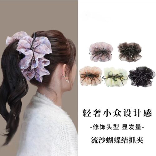 星紗绮夢鲨魚夾超仙網紗氛圍感盤髮夾