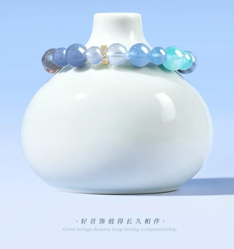 天然海藍寶黑曜石手串補水多寶水晶手鏈
