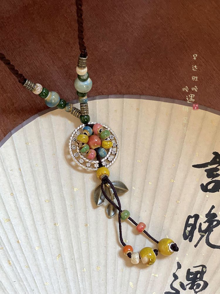 新中式陶瓷串珠長款項鏈女複古民族風毛衣鏈