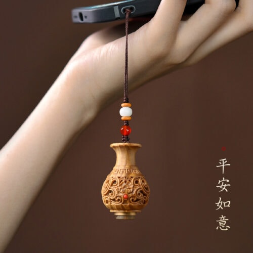 綠檀木寶瓶香囊嘎烏瓶吊墜手機鏈鑰匙扣