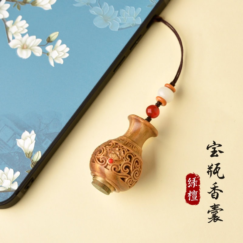 綠檀木寶瓶香囊嘎烏瓶吊墜手機鏈鑰匙扣：圖片 2