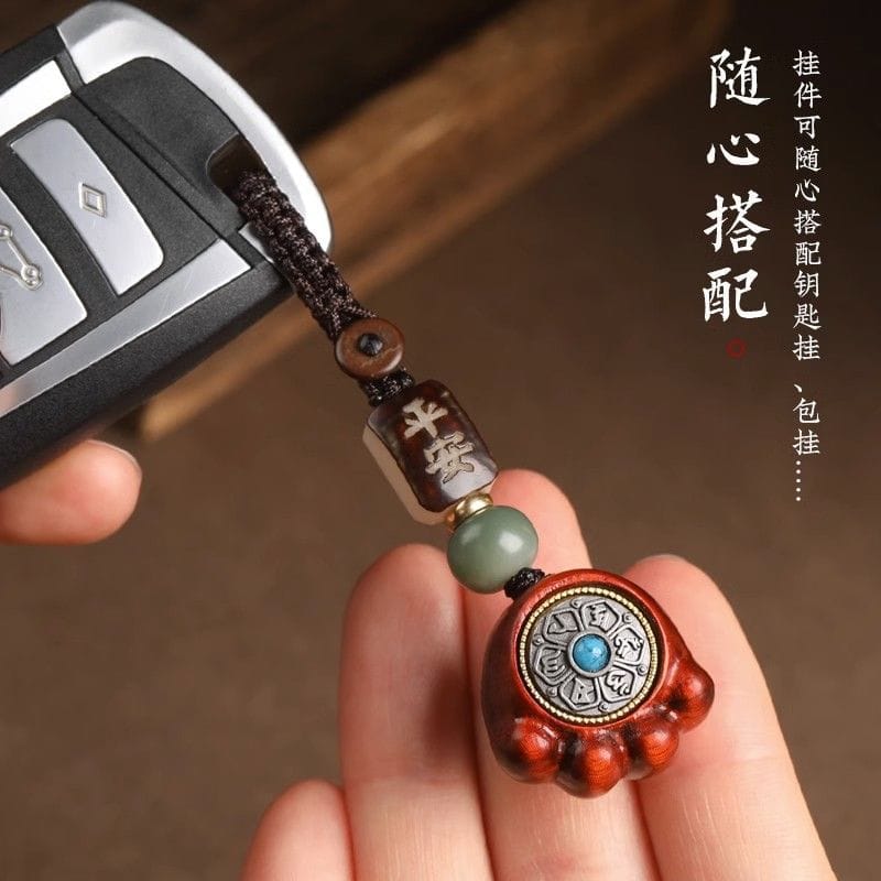木雕刻小貓爪汽車鑰匙扣挂件手機鏈挂繩：圖片 5