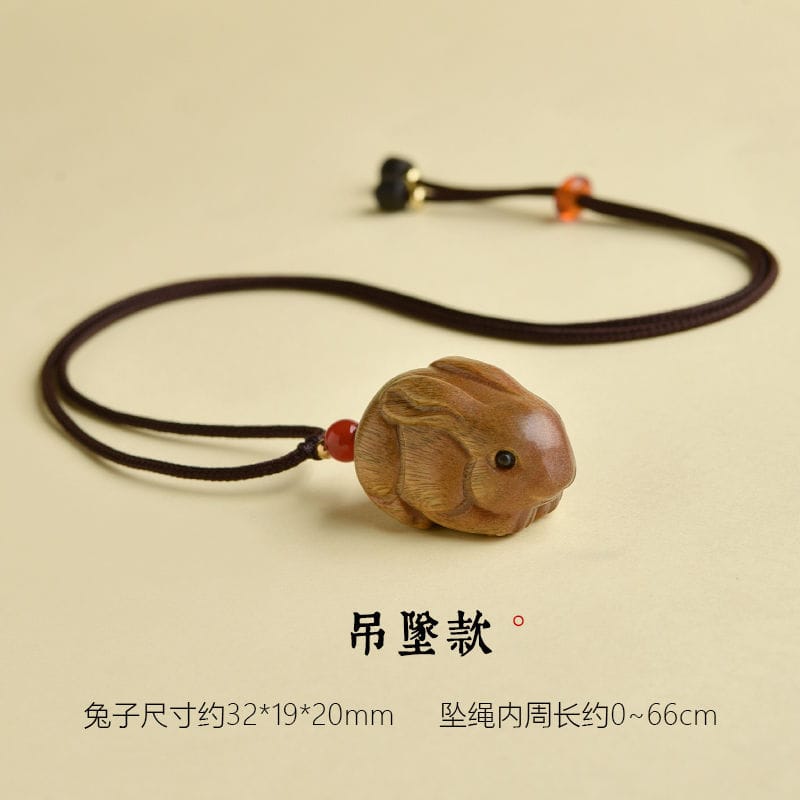 綠檀木生肖兔吊墜男小兔子手機鏈汽車鑰匙扣