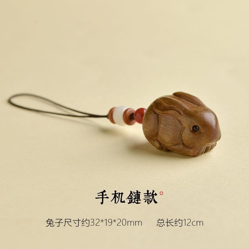 綠檀木生肖兔吊墜男小兔子手機鏈汽車鑰匙扣