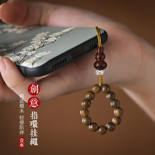 手機指環挂繩檀木菩提手工串珠編織挂件