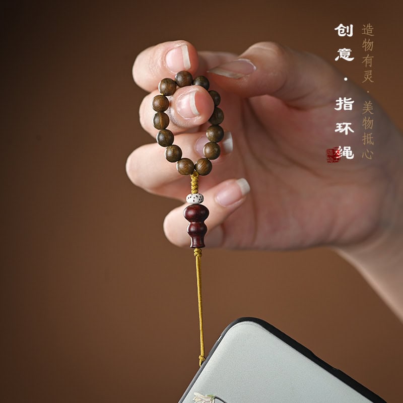 手機指環挂繩檀木菩提手工串珠編織挂件：圖片 2
