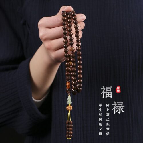108顆風金絲檀木念珠108顆佛珠搭東陵玉葫蘆手串