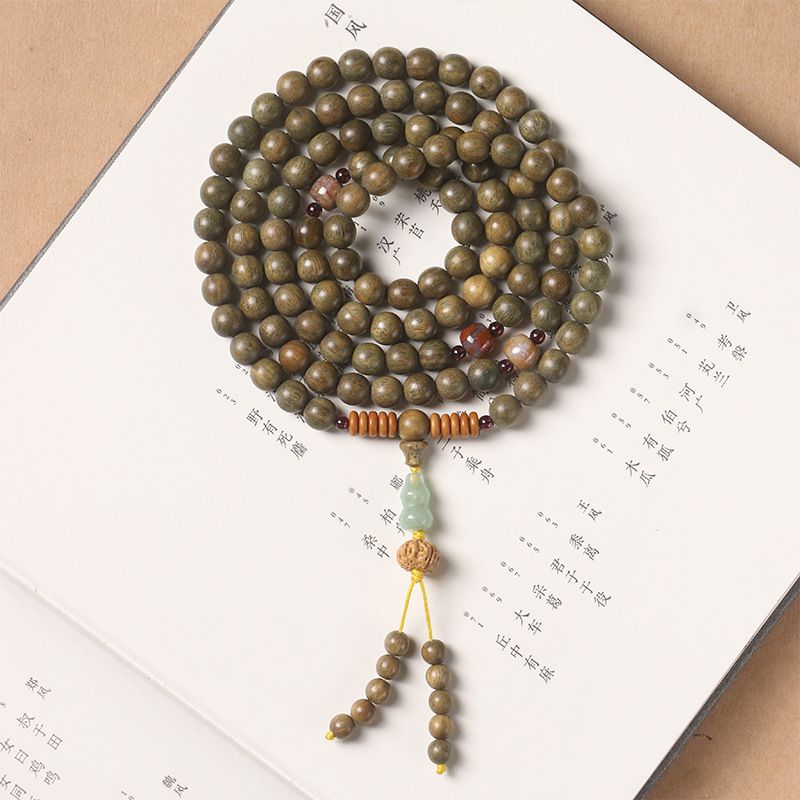 108顆風金絲檀木念珠108顆佛珠搭東陵玉葫蘆手串：圖片 2