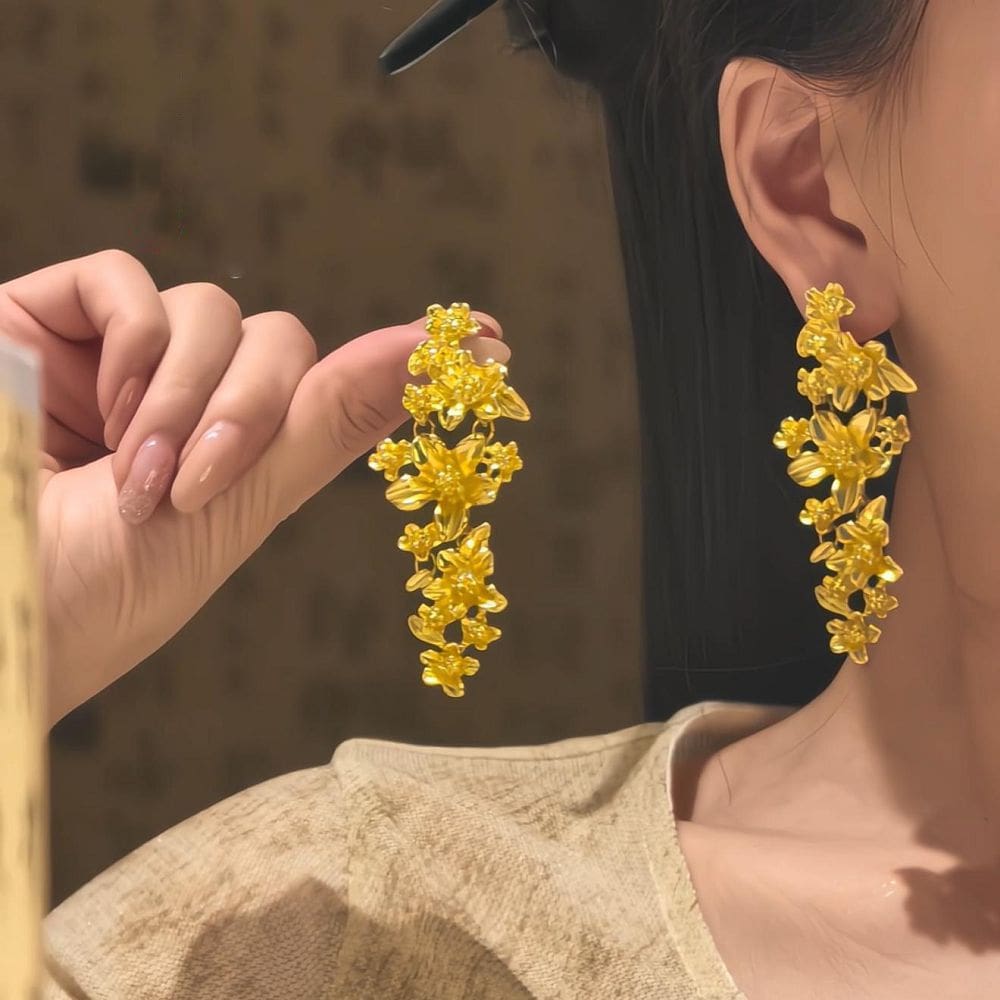 繁花金色花朵耳環女高級感輕奢而耳飾