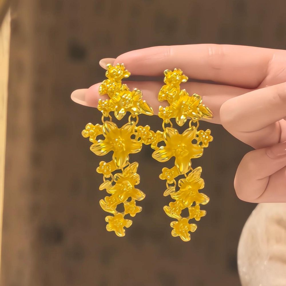 繁花金色花朵耳環女高級感輕奢而耳飾：圖片 2