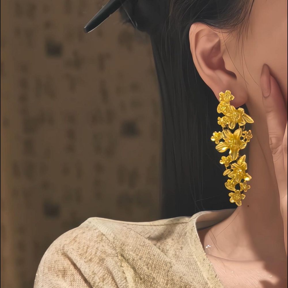 繁花金色花朵耳環女高級感輕奢而耳飾：圖片 3