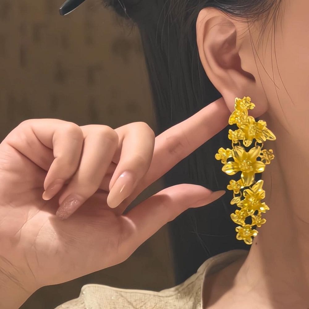 繁花金色花朵耳環女高級感輕奢而耳飾：圖片 5