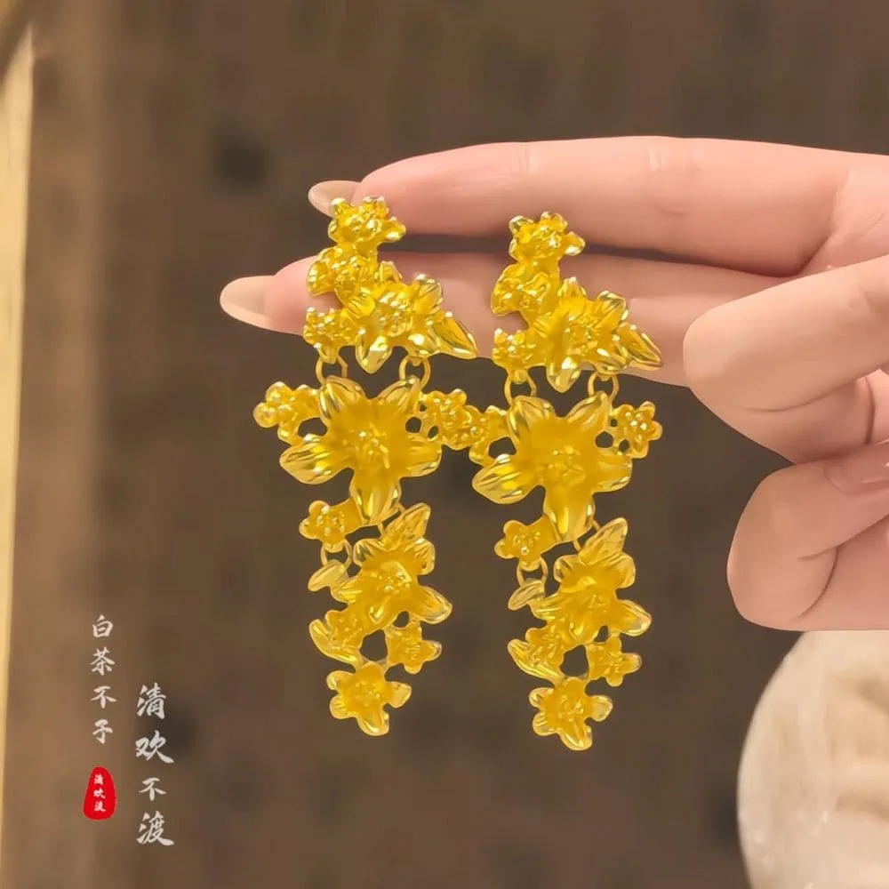 繁花金色花朵耳環女高級感輕奢而耳飾
