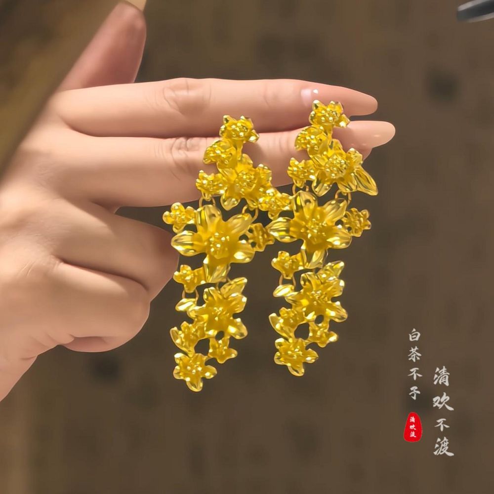繁花金色花朵耳環女高級感輕奢而耳飾