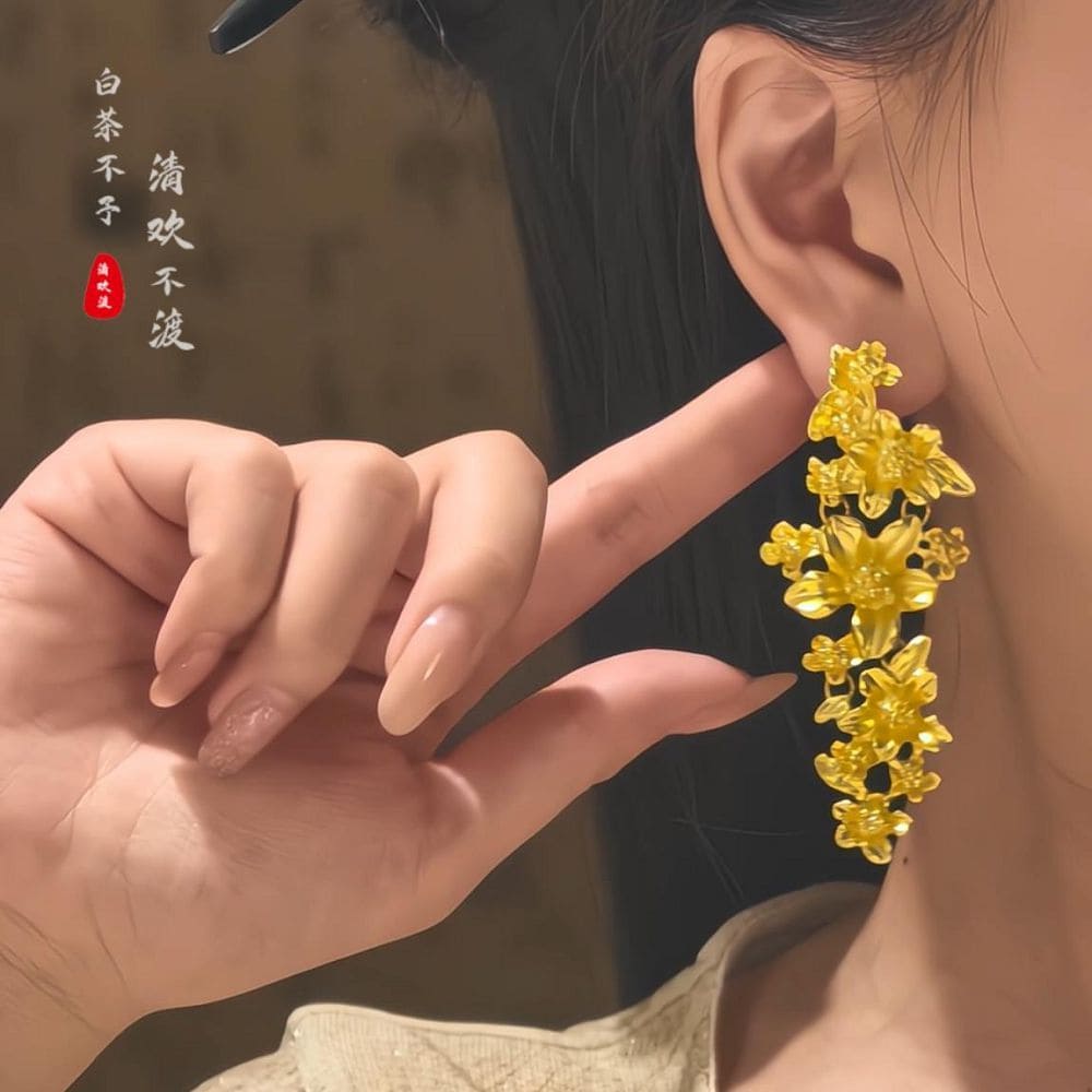 繁花金色花朵耳環女高級感輕奢而耳飾