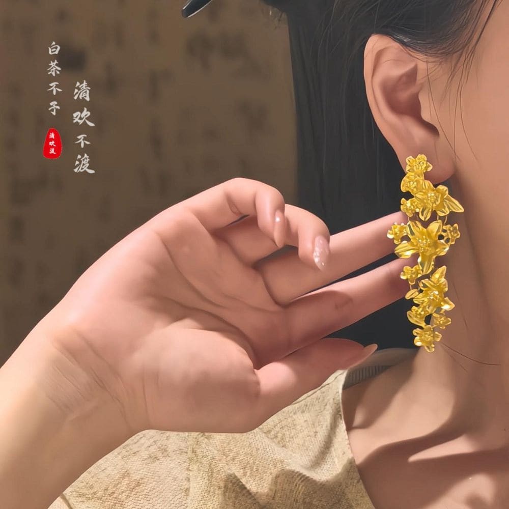 繁花金色花朵耳環女高級感輕奢而耳飾