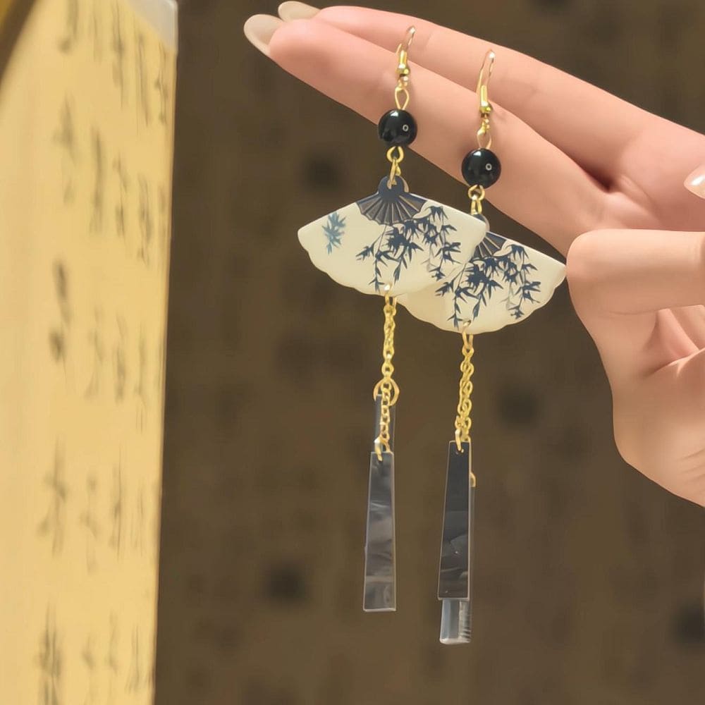 深閨竹扇高級感流蘇旗袍漢服馬面裙耳飾：圖片 4