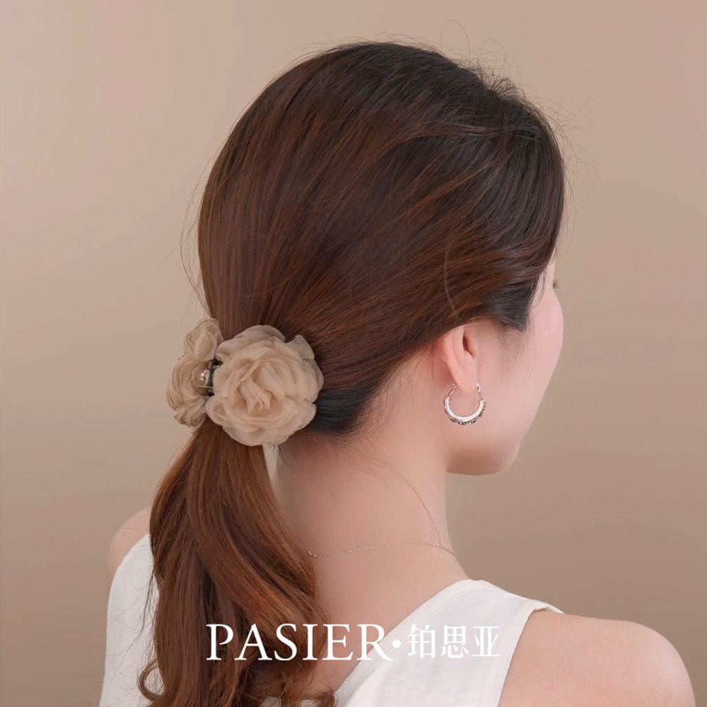 玫瑰園花朵髮夾女溫柔紗面花朵小號抓夾：圖片 2