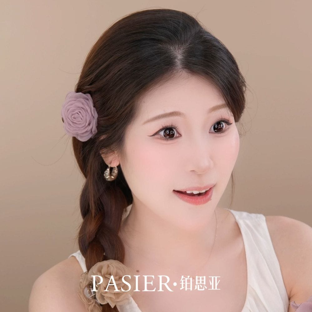 玫瑰園花朵髮夾女溫柔紗面花朵小號抓夾：圖片 4