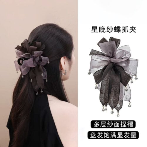 星晚紗蝶髮夾女新款後腦勺大號盤髮抓夾