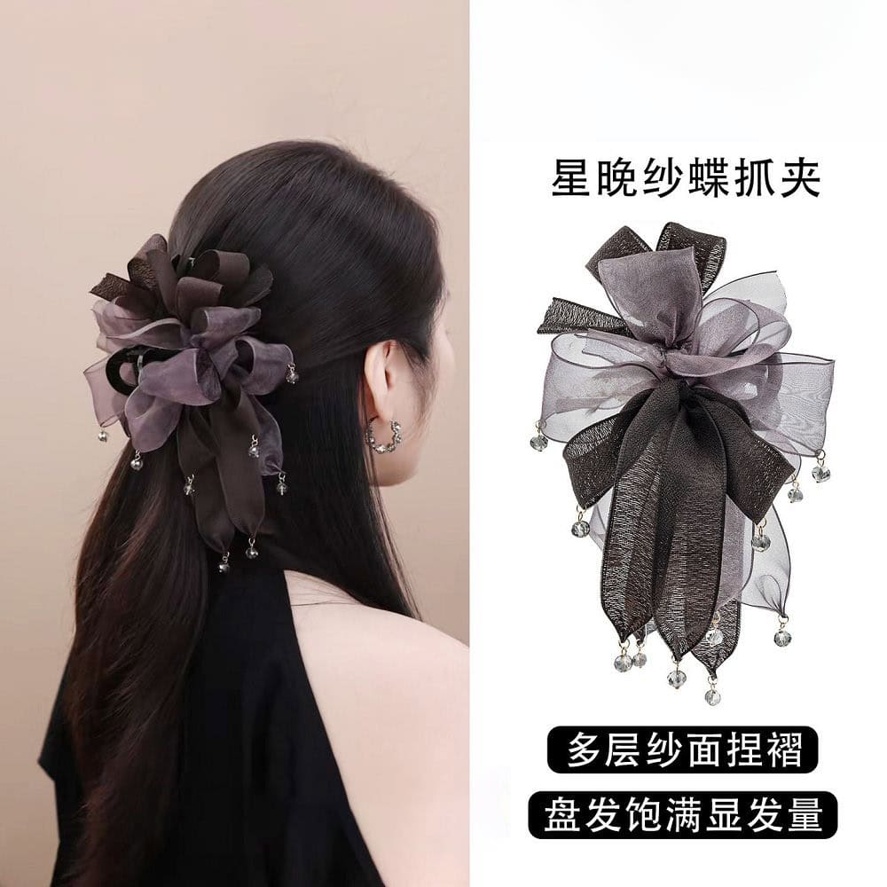 星晚紗蝶髮夾女新款後腦勺大號盤髮抓夾