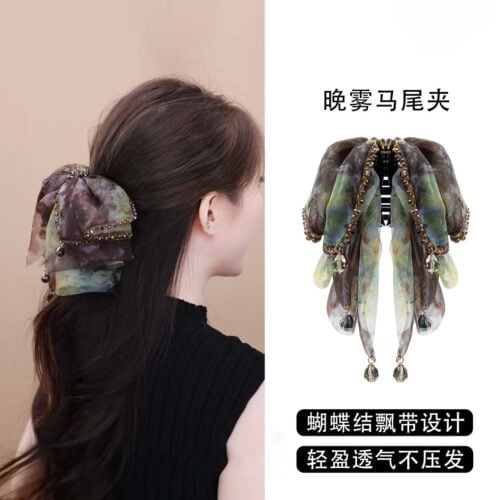 晚霧蝴蝶結抓夾蓬松顯髮量小號鲨魚夾頭飾