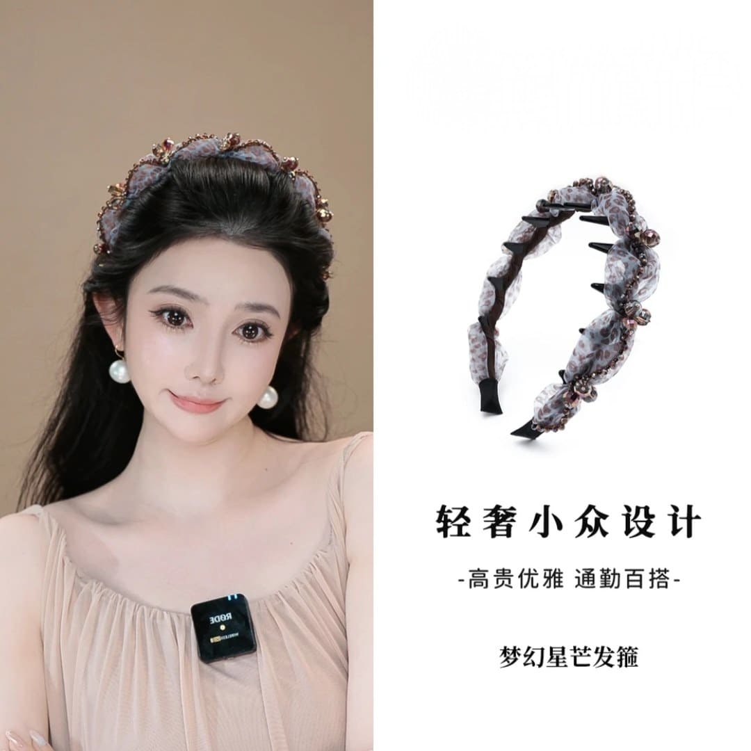 夢幻星芒藍豹豹高級花朵羽毛鲨魚夾髮箍
